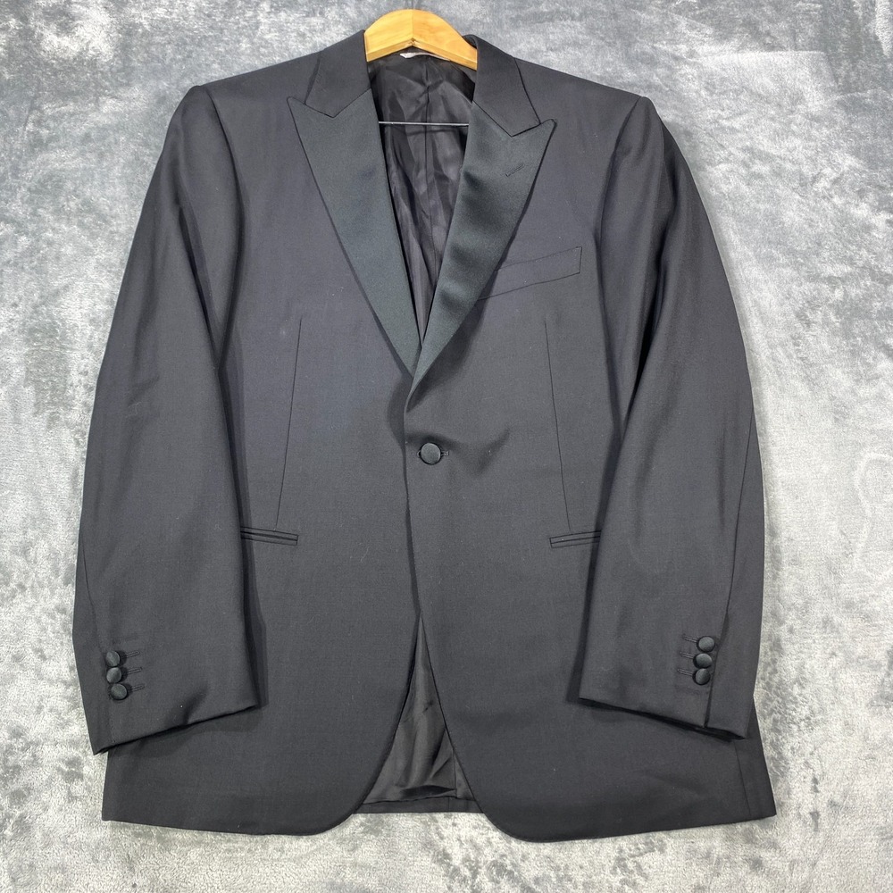 Canali 1934 Tuxedo Jacket Solid Black Wool 46R Italy 56R EU Tailored Sport Coat
